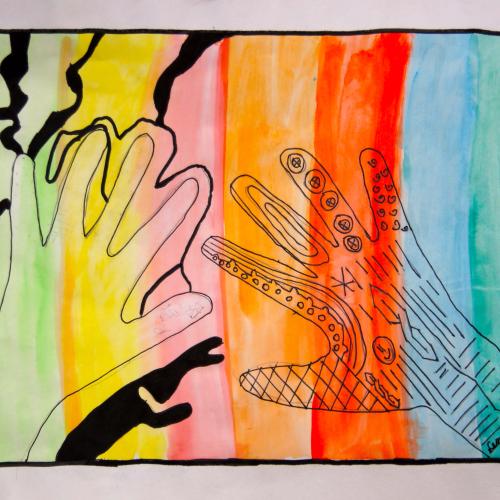 Hände im Linienwirrwar - Klasse1a