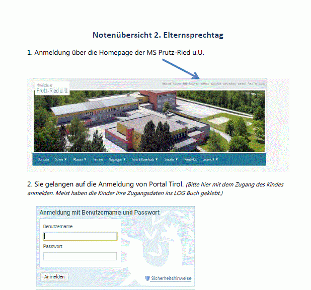 Anmeldung zur Notenübersicht
