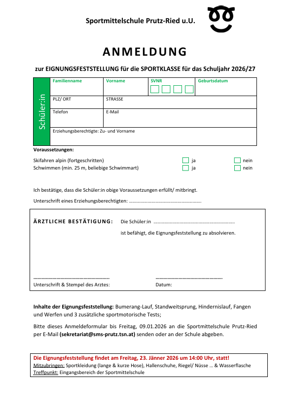 Anmeldung Eignungsfeststellung 