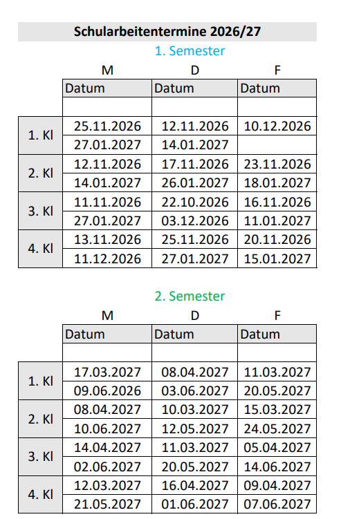 Schularbeitentermine